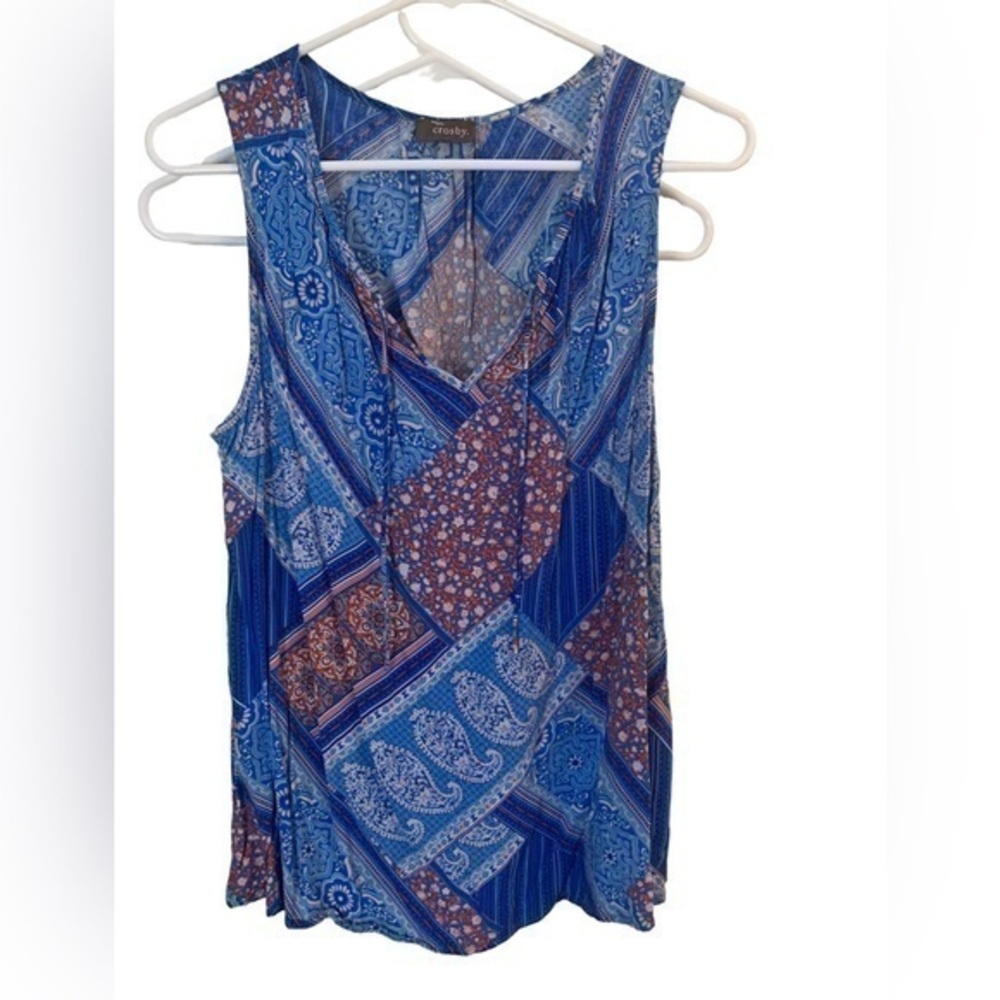 Crosby Blue Boho Tassle Blouse Size Large